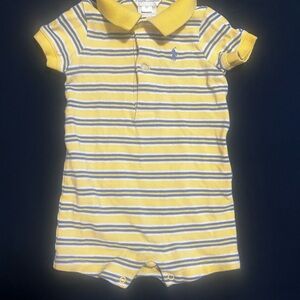 Ralph Lauren Yellow and White Striped Polo Romper